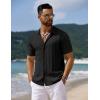 imageCOOFANDY Mens Knit Short Sleeve Shirts Button Down Vintage Knitted Polo Shirt Casual Beach Crochet Cable Vacation ShirtBlack
