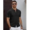 imageCOOFANDY Mens Knit Short Sleeve Shirts Button Down Vintage Knitted Polo Shirt Casual Beach Crochet Cable Vacation ShirtBlack