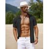 imageCOOFANDY Mens Knit Short Sleeve Shirts Button Down Vintage Knitted Polo Shirt Casual Beach Crochet Cable Vacation ShirtBlack