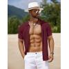 imageCOOFANDY Mens Knit Short Sleeve Shirts Button Down Vintage Knitted Polo Shirt Casual Beach Crochet Cable Vacation ShirtClaret