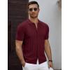 imageCOOFANDY Mens Knit Short Sleeve Shirts Button Down Vintage Knitted Polo Shirt Casual Beach Crochet Cable Vacation ShirtClaret