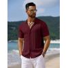 imageCOOFANDY Mens Knit Short Sleeve Shirts Button Down Vintage Knitted Polo Shirt Casual Beach Crochet Cable Vacation ShirtClaret