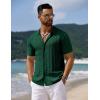 imageCOOFANDY Mens Knit Short Sleeve Shirts Button Down Vintage Knitted Polo Shirt Casual Beach Crochet Cable Vacation ShirtGreen