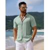 imageCOOFANDY Mens Knit Short Sleeve Shirts Button Down Vintage Knitted Polo Shirt Casual Beach Crochet Cable Vacation ShirtIce Green