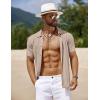imageCOOFANDY Mens Knit Short Sleeve Shirts Button Down Vintage Knitted Polo Shirt Casual Beach Crochet Cable Vacation ShirtKhaki