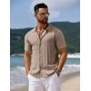 imageCOOFANDY Mens Knit Short Sleeve Shirts Button Down Vintage Knitted Polo Shirt Casual Beach Crochet Cable Vacation ShirtKhaki