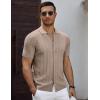 imageCOOFANDY Mens Knit Short Sleeve Shirts Button Down Vintage Knitted Polo Shirt Casual Beach Crochet Cable Vacation ShirtKhaki