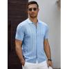 imageCOOFANDY Mens Knit Short Sleeve Shirts Button Down Vintage Knitted Polo Shirt Casual Beach Crochet Cable Vacation ShirtLight Blue