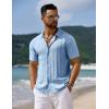 imageCOOFANDY Mens Knit Short Sleeve Shirts Button Down Vintage Knitted Polo Shirt Casual Beach Crochet Cable Vacation ShirtLight Blue