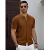 imageCOOFANDY Mens Knit Short Sleeve Shirts Button Down Vintage Knitted Polo Shirt Casual Beach Crochet Cable Vacation ShirtLight Brown