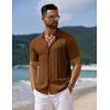 imageCOOFANDY Mens Knit Short Sleeve Shirts Button Down Vintage Knitted Polo Shirt Casual Beach Crochet Cable Vacation ShirtLight Brown