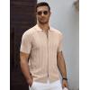 imageCOOFANDY Mens Knit Short Sleeve Shirts Button Down Vintage Knitted Polo Shirt Casual Beach Crochet Cable Vacation ShirtLight Coffee