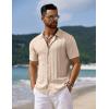 imageCOOFANDY Mens Knit Short Sleeve Shirts Button Down Vintage Knitted Polo Shirt Casual Beach Crochet Cable Vacation ShirtLight Coffee