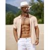 imageCOOFANDY Mens Knit Short Sleeve Shirts Button Down Vintage Knitted Polo Shirt Casual Beach Crochet Cable Vacation ShirtLight Coffee
