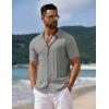 imageCOOFANDY Mens Knit Short Sleeve Shirts Button Down Vintage Knitted Polo Shirt Casual Beach Crochet Cable Vacation ShirtLight Gray