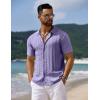 imageCOOFANDY Mens Knit Short Sleeve Shirts Button Down Vintage Knitted Polo Shirt Casual Beach Crochet Cable Vacation ShirtLilac Purple
