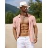 imageCOOFANDY Mens Knit Short Sleeve Shirts Button Down Vintage Knitted Polo Shirt Casual Beach Crochet Cable Vacation ShirtLotus Root Pink