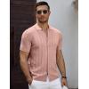 imageCOOFANDY Mens Knit Short Sleeve Shirts Button Down Vintage Knitted Polo Shirt Casual Beach Crochet Cable Vacation ShirtLotus Root Pink
