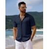 imageCOOFANDY Mens Knit Short Sleeve Shirts Button Down Vintage Knitted Polo Shirt Casual Beach Crochet Cable Vacation ShirtNavy Blue