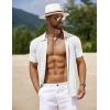 imageCOOFANDY Mens Knit Short Sleeve Shirts Button Down Vintage Knitted Polo Shirt Casual Beach Crochet Cable Vacation ShirtWhite