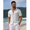imageCOOFANDY Mens Knit Short Sleeve Shirts Button Down Vintage Knitted Polo Shirt Casual Beach Crochet Cable Vacation ShirtWhite
