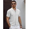 imageCOOFANDY Mens Knit Short Sleeve Shirts Button Down Vintage Knitted Polo Shirt Casual Beach Crochet Cable Vacation ShirtWhite