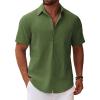 imageCOOFANDY Mens Button Down Short Sleeve Shirt Casual Cotton Summer Beach Wedding Shirts with PocketOlive Green