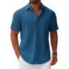 imageCOOFANDY Mens Button Down Short Sleeve Shirt Casual Cotton Summer Beach Wedding Shirts with PocketSea Blue