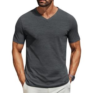imageCOOFANDY Mens T Shirts Short Sleeve Classic V Neck TShirt Casual Summer Basic Tee ShirtDark Grey