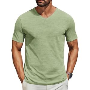 imageCOOFANDY Mens T Shirts Short Sleeve Classic V Neck TShirt Casual Summer Basic Tee ShirtLight Green