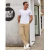 imageCOOFANDY Mens Casual Cotton Pants Elastic Waist Drawstring Linen Beach Summer Pants Lightweight Yoga TrousersKhaki