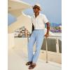imageCOOFANDY Mens Casual Cotton Pants Elastic Waist Drawstring Linen Beach Summer Pants Lightweight Yoga TrousersLight Blue