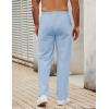 imageCOOFANDY Mens Casual Cotton Pants Elastic Waist Drawstring Linen Beach Summer Pants Lightweight Yoga TrousersLight Blue
