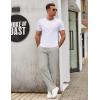 imageCOOFANDY Mens Casual Cotton Pants Elastic Waist Drawstring Linen Beach Summer Pants Lightweight Yoga TrousersLight Grey