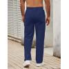 imageCOOFANDY Mens Casual Cotton Pants Elastic Waist Drawstring Linen Beach Summer Pants Lightweight Yoga TrousersNavy Blue