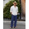 imageCOOFANDY Mens Casual Cotton Pants Elastic Waist Drawstring Linen Beach Summer Pants Lightweight Yoga TrousersNavy Blue