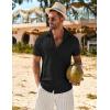 imageCOOFANDY Mens Casual Short Sleeve Button Down Shirts Summer Vacation Shirt Lightweight Textured ShirtsBlack
