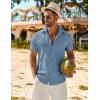 imageCOOFANDY Mens Casual Short Sleeve Button Down Shirts Summer Vacation Shirt Lightweight Textured ShirtsDark Blue
