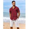 imageCOOFANDY Mens Casual Short Sleeve Button Down Shirts Summer Vacation Shirt Lightweight Textured ShirtsDark Red