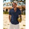 imageCOOFANDY Mens Casual Short Sleeve Button Down Shirts Summer Vacation Shirt Lightweight Textured ShirtsNavy Blue