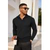 imageCOOFANDY Mens Quarter Zip Pullover Quilted Pullover Casual Knit Long Sleeve Mock Neck Sweater PoloBlack