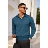 imageCOOFANDY Mens Quarter Zip Pullover Quilted Pullover Casual Knit Long Sleeve Mock Neck Sweater PoloDark Blue