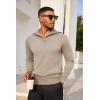 imageCOOFANDY Mens Quarter Zip Pullover Quilted Pullover Casual Knit Long Sleeve Mock Neck Sweater PoloKhaki