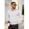 imageCOOFANDY Mens Quarter Zip Pullover Quilted Pullover Casual Knit Long Sleeve Mock Neck Sweater PoloWhite
