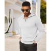imageCOOFANDY Mens Quarter Zip Pullover Quilted Pullover Casual Knit Long Sleeve Mock Neck Sweater PoloWhite