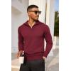 imageCOOFANDY Mens Quarter Zip Pullover Quilted Pullover Casual Knit Long Sleeve Mock Neck Sweater PoloWine Red