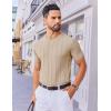 imageCOOFANDY Mens T Shirts Short Sleeve Knit Sweater Shirt Casual Crewneck Ribbed Pullover TeesKhaki