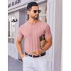 imageCOOFANDY Mens T Shirts Short Sleeve Knit Sweater Shirt Casual Crewneck Ribbed Pullover TeesPink