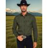 imageCOOFANDY Mens Western Cowboy Shirts Cotton Long Sleeve Shirts with Two Pockets EmbroideredArmy Green