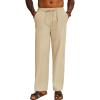 imageCOOFANDY Mens Casual Cotton Pants Elastic Waist Drawstring Linen Beach Summer Pants Lightweight Yoga TrousersBeige